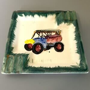Vintage Golf Cart Ceramic Ashtray Trinket Dish 1970s Golf Decor